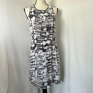 Monochrome Linen Cotton Black & White Knee Length Dress Cynthia Rowley Size 8/M